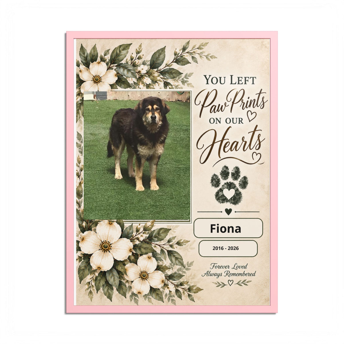 Personalized Pet Memorial Wall Art – Custom Dog or Cat Portrait, Pet Name & Dates, In Loving Memory Gift