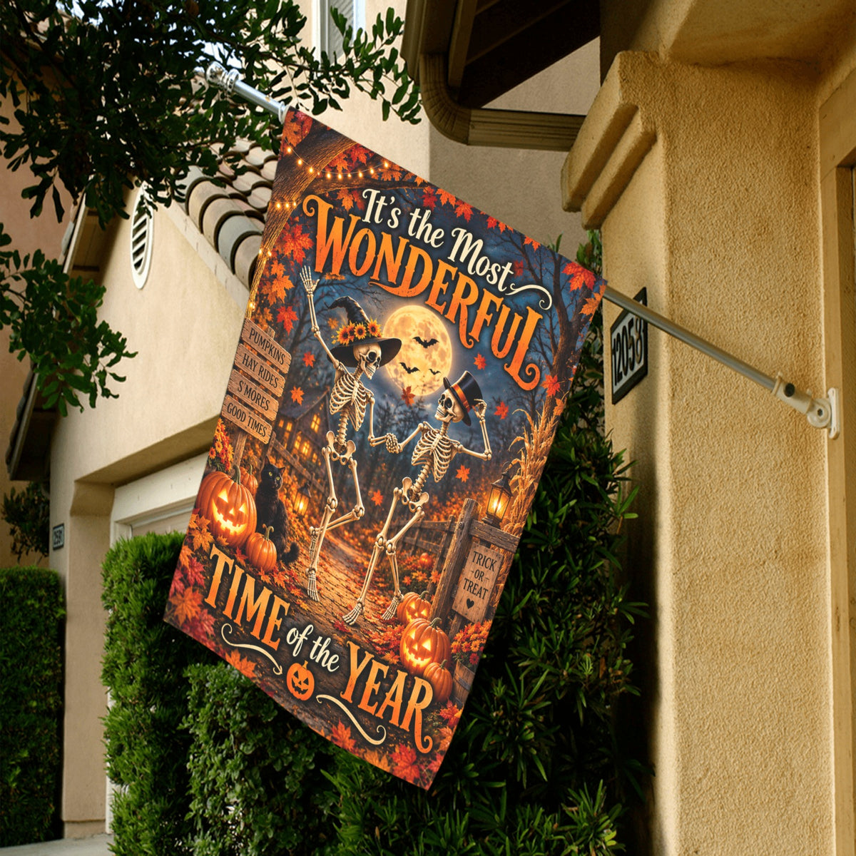Halloween Garden Flag 12x18, Skeleton Couple, Pumpkin Patch Decor, Fall Outdoor Flag Garden 28x40 inch(Made in USA)