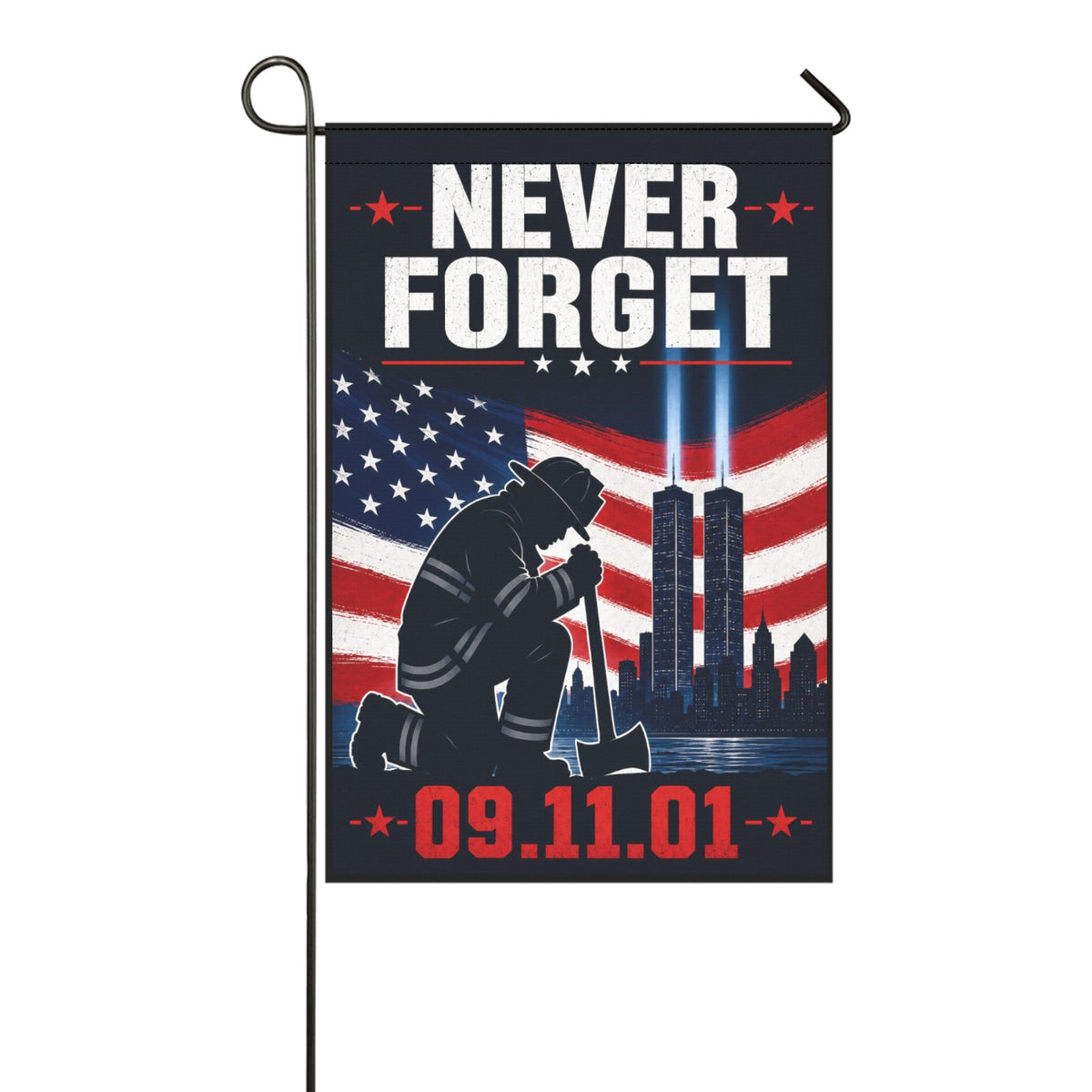 Never Forget Our Heroes Garden Flag | Firefighter Support Flag | Honor the Brave 12x 18 inch(Made in USA)