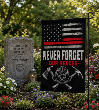 Never Forget Our Heroes Firefighter Garden Flag | Memorial Tribute Flag
