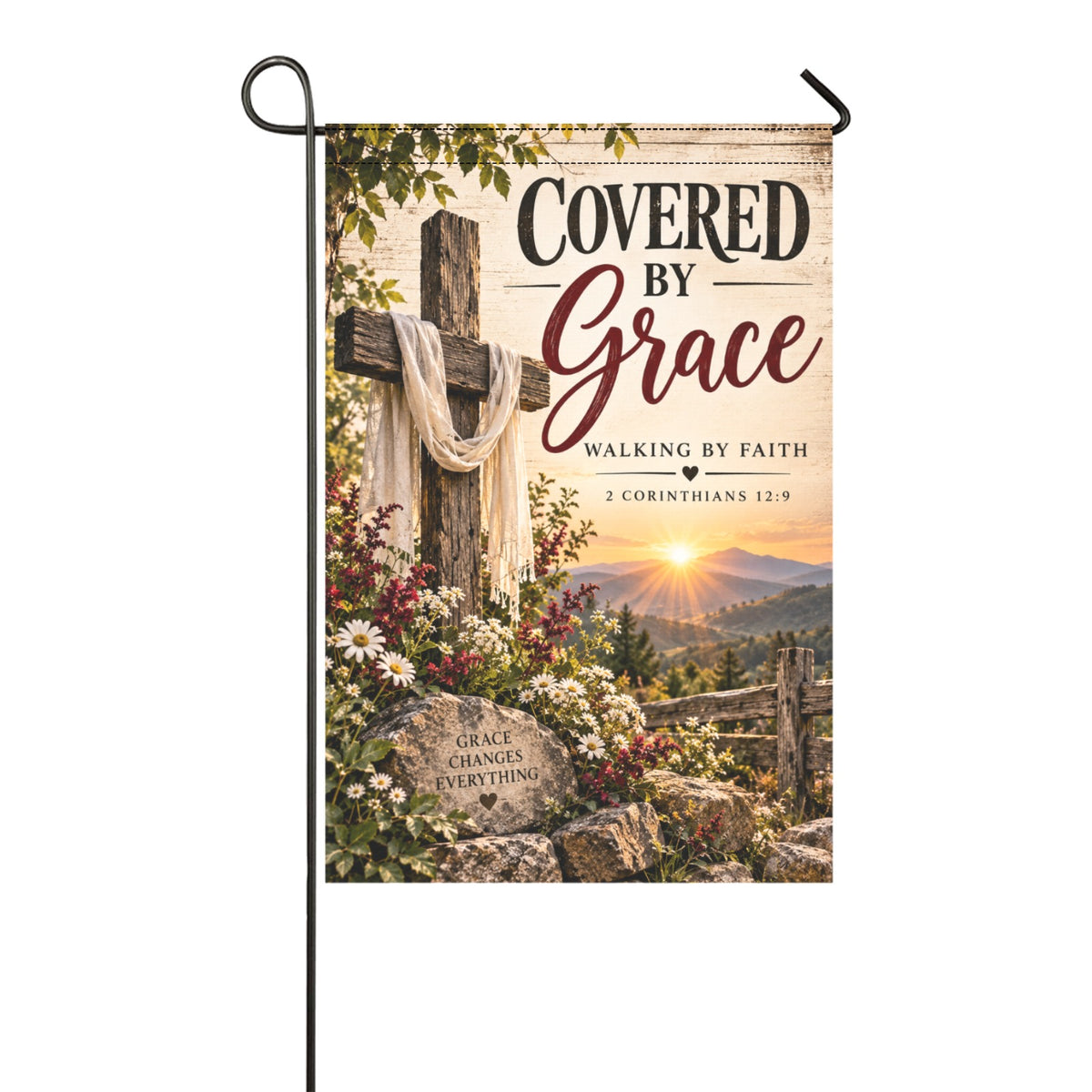 Covered by Grace Garden Flag – Christian Faith Flag, Walking by Faith, 2 Corinthians 12:9