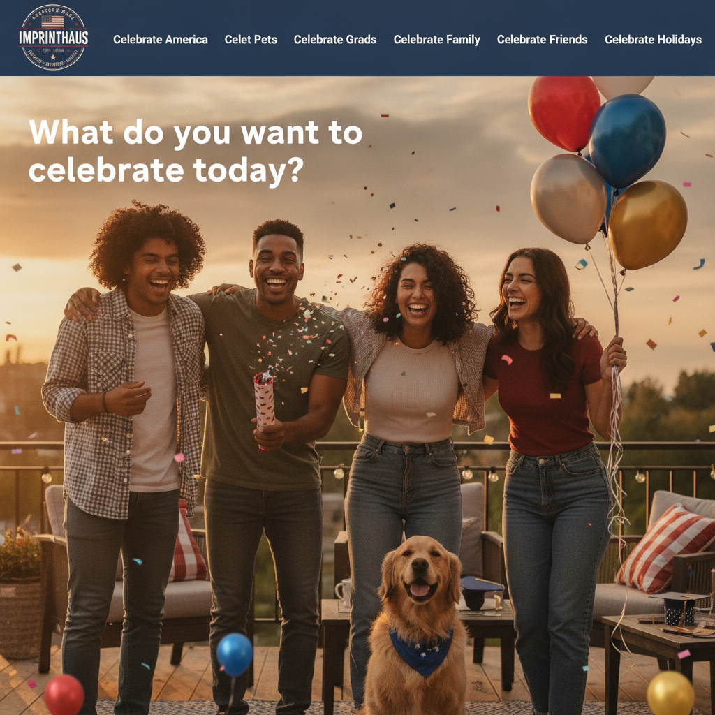 Group of friends celebrating together at sunset with confetti and a golden retriever