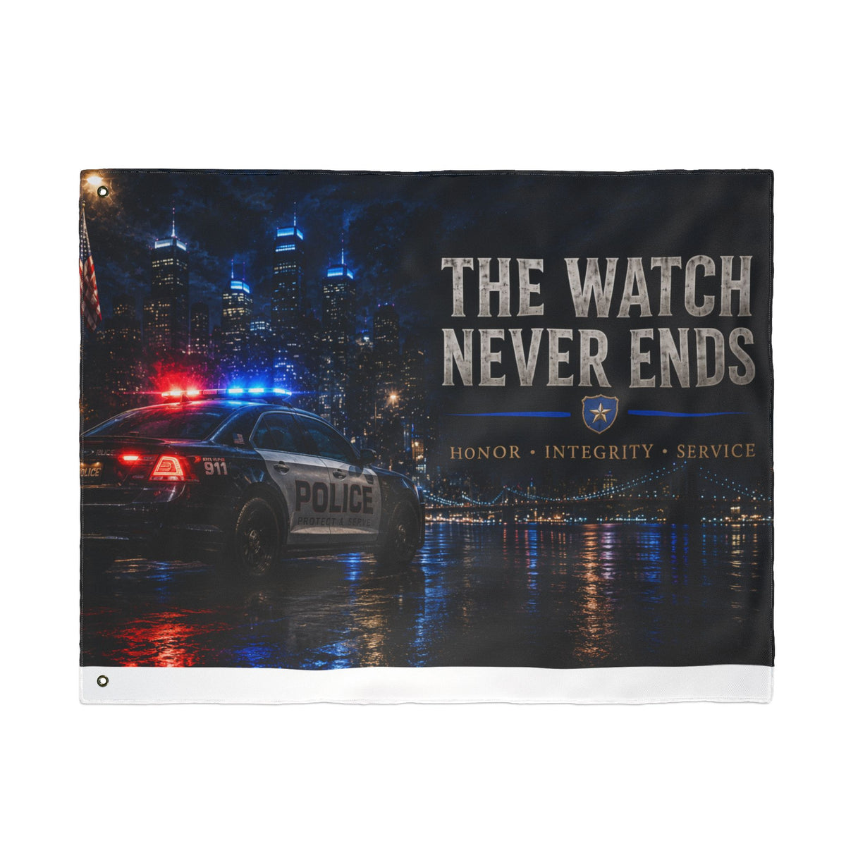 The Watch Never Ends — Police Tribute Flag