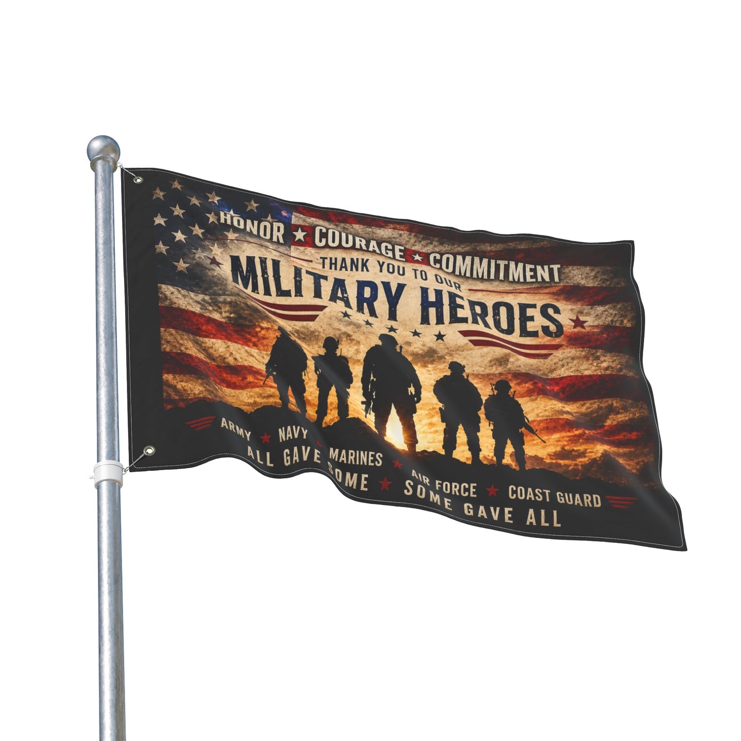 Military Heroes Double-Sided Flag — "Honor Courage Commitment" Patriotic Memorial Flag