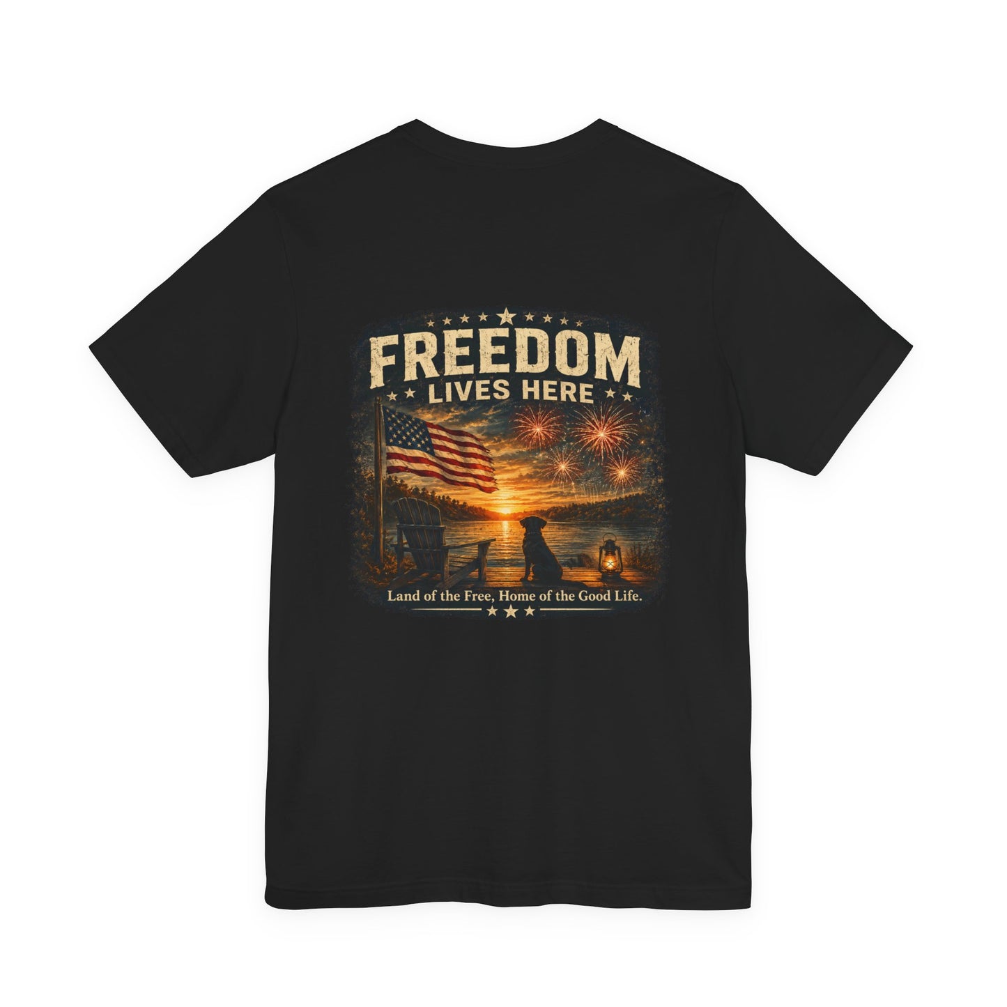 Freedom Lives Here T-Shirt — Patriotic American Flag Tee for 4th of July