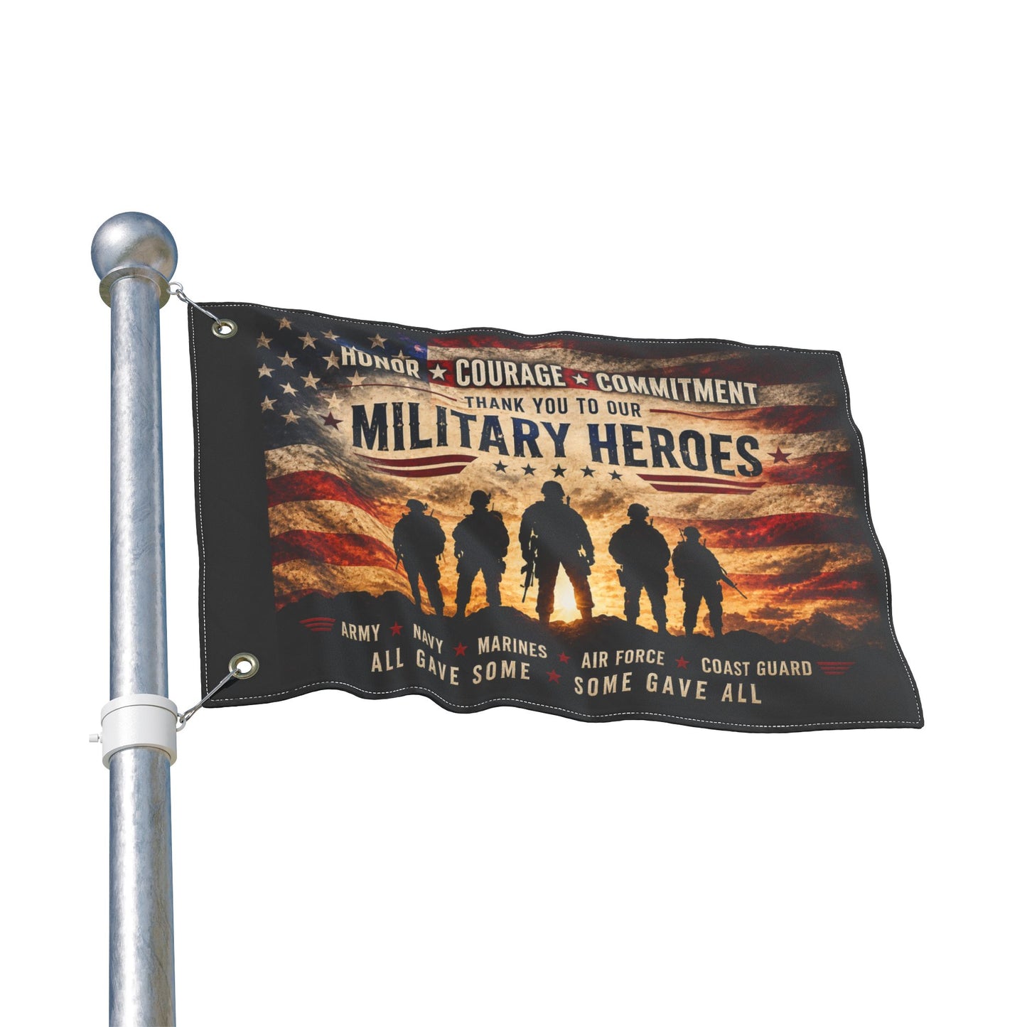 Military Heroes Double-Sided Flag — "Honor Courage Commitment" Patriotic Memorial Flag