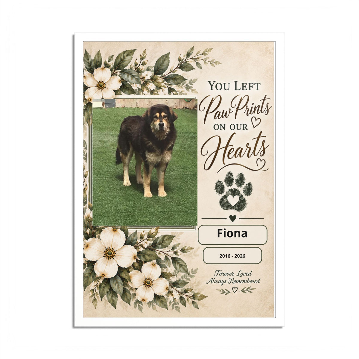 Personalized Pet Memorial Wall Art – Custom Dog or Cat Portrait, Pet Name & Dates, In Loving Memory Gift