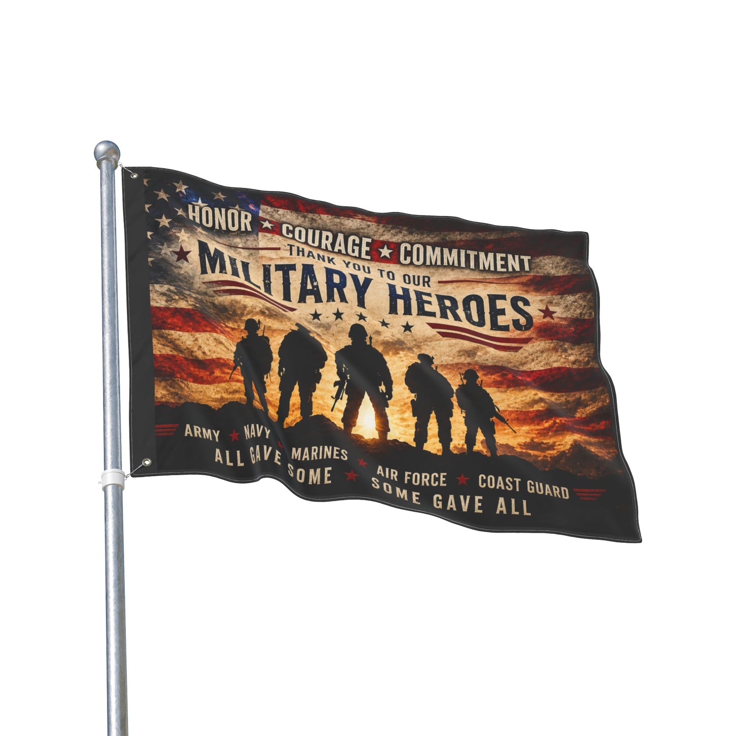 Military Heroes Double-Sided Flag — "Honor Courage Commitment" Patriotic Memorial Flag