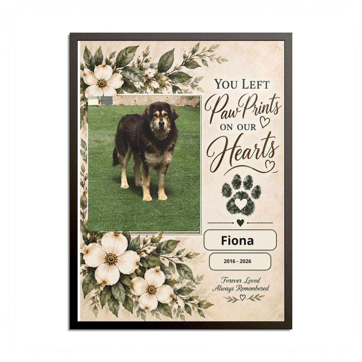 Personalized Pet Memorial Wall Art – Custom Dog or Cat Portrait, Pet Name & Dates, In Loving Memory Gift