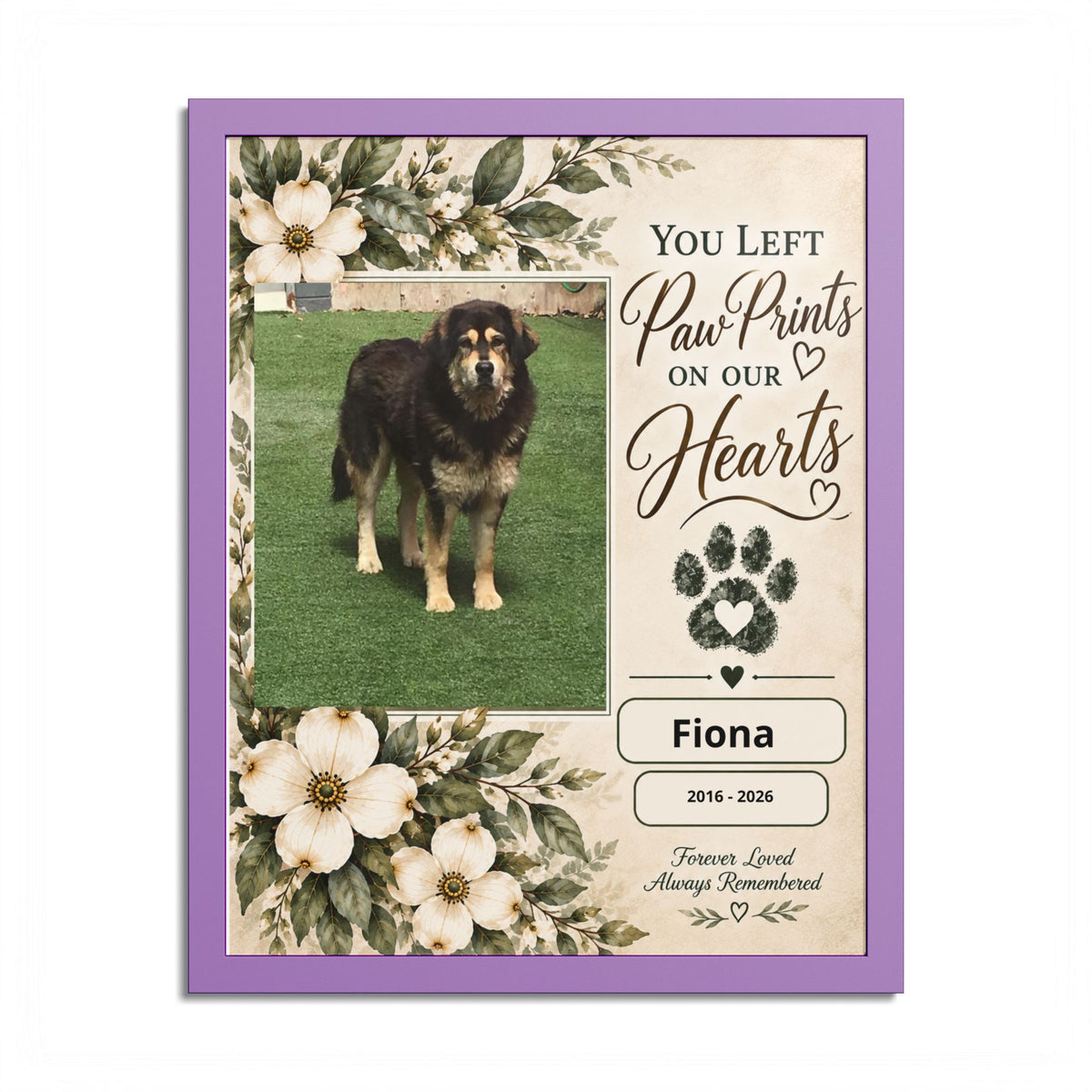 Personalized Pet Memorial Wall Art – Custom Dog or Cat Portrait, Pet Name & Dates, In Loving Memory Gift