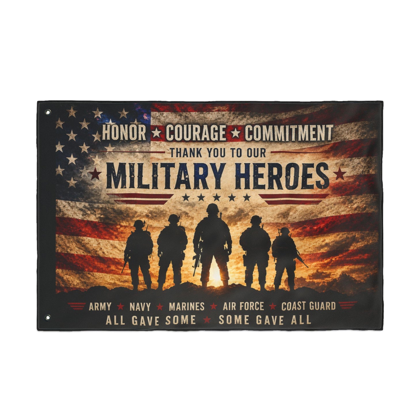 Military Heroes Double-Sided Flag — "Honor Courage Commitment" Patriotic Memorial Flag
