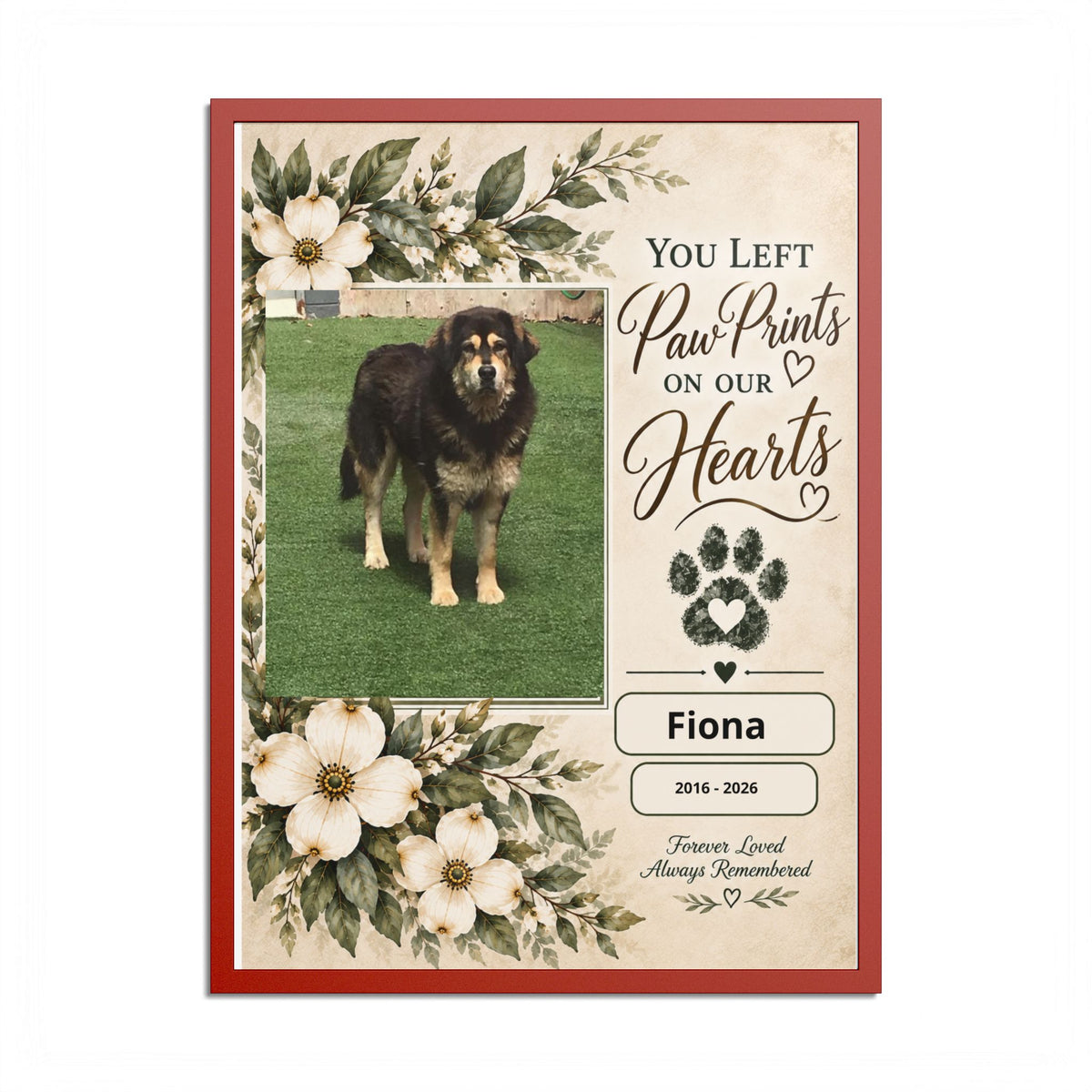 Personalized Pet Memorial Wall Art – Custom Dog or Cat Portrait, Pet Name & Dates, In Loving Memory Gift