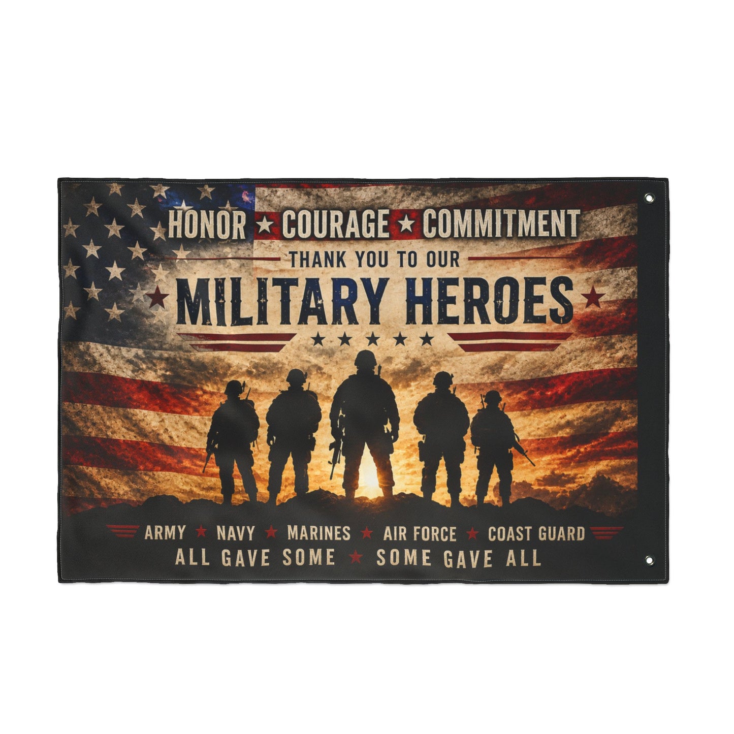 Military Heroes Double-Sided Flag — "Honor Courage Commitment" Patriotic Memorial Flag