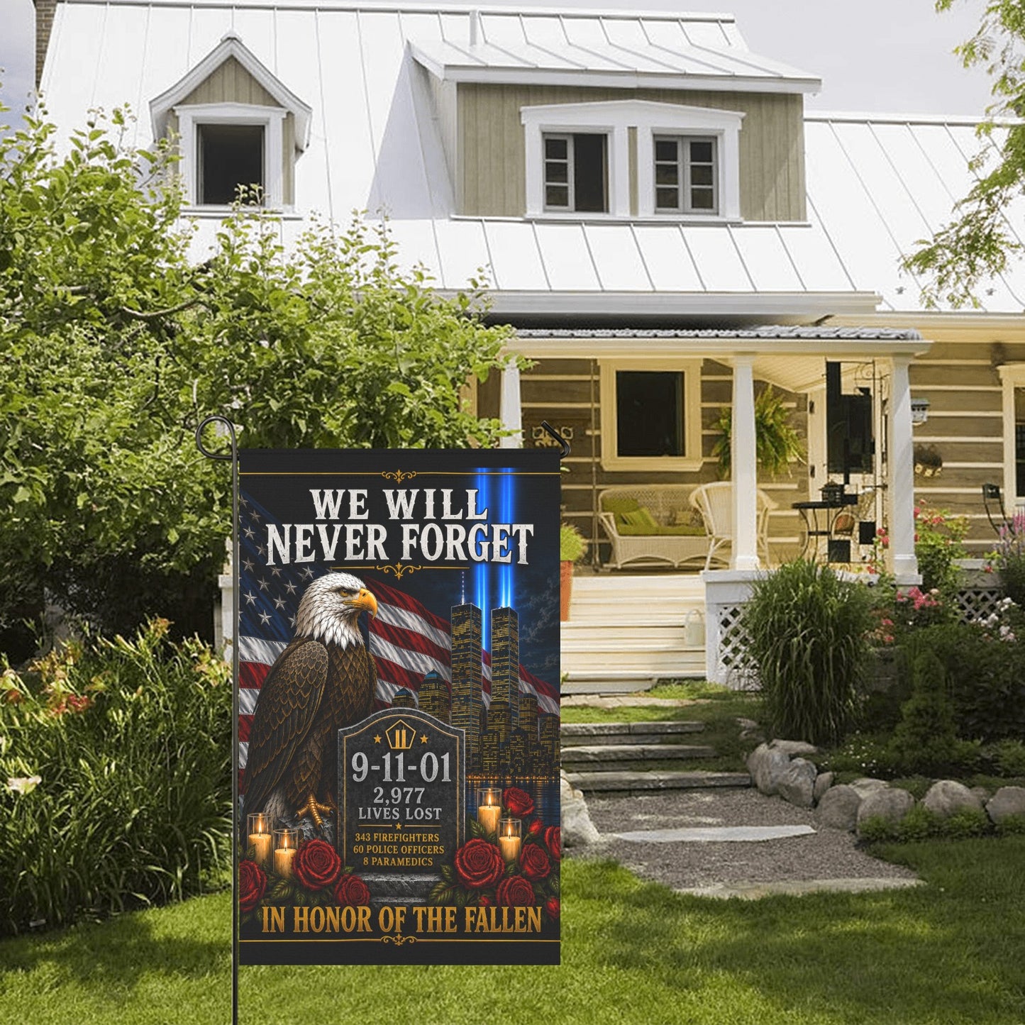 We Will Never Forget 9/11 Garden Flag | In Honor of the Fallen 36x60 inch（Made in USA）