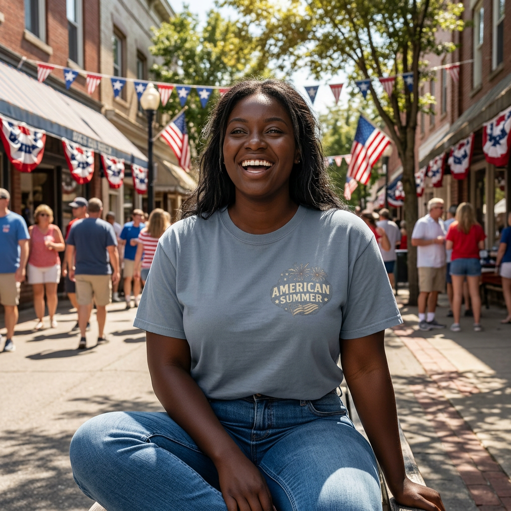 American Summer T-Shirt — Stars, Stripes & Sunshine Graphic Tee