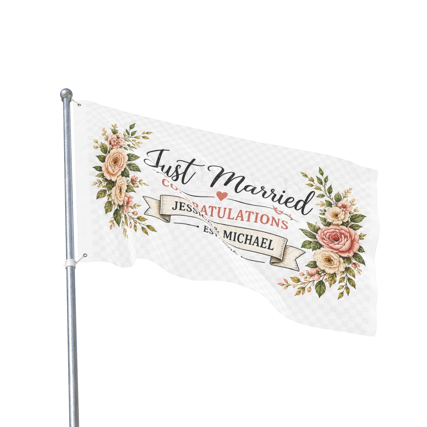 Just Married Floral Congratulations Flag — Double-Sided Personalized Wedding Banner