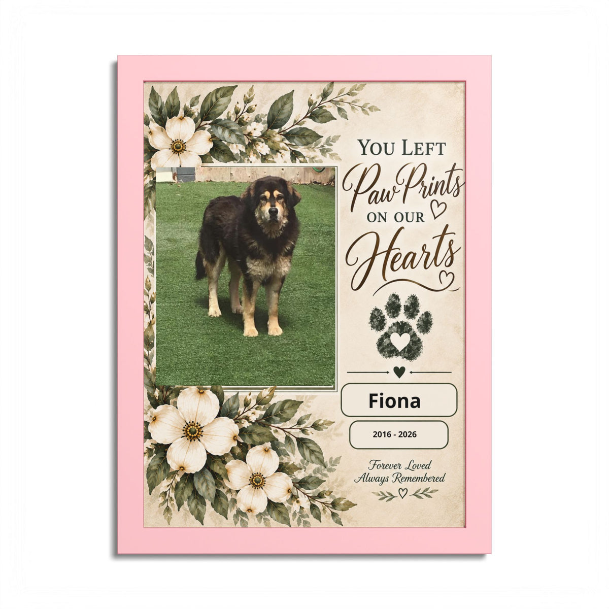 Personalized Pet Memorial Wall Art – Custom Dog or Cat Portrait, Pet Name & Dates, In Loving Memory Gift