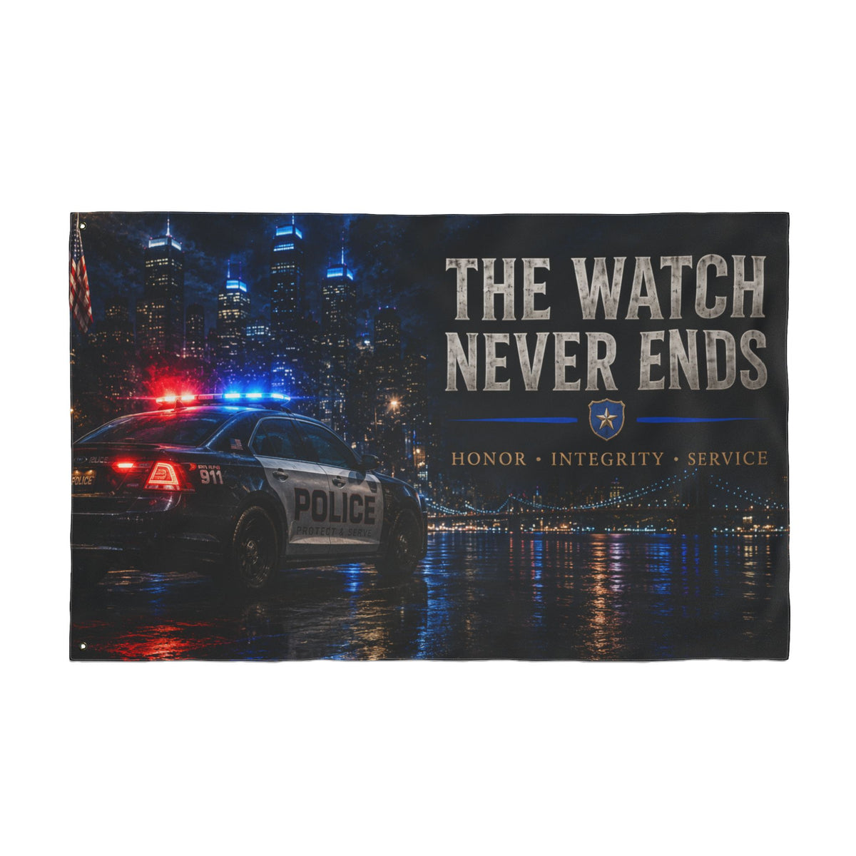 The Watch Never Ends — Police Tribute Flag