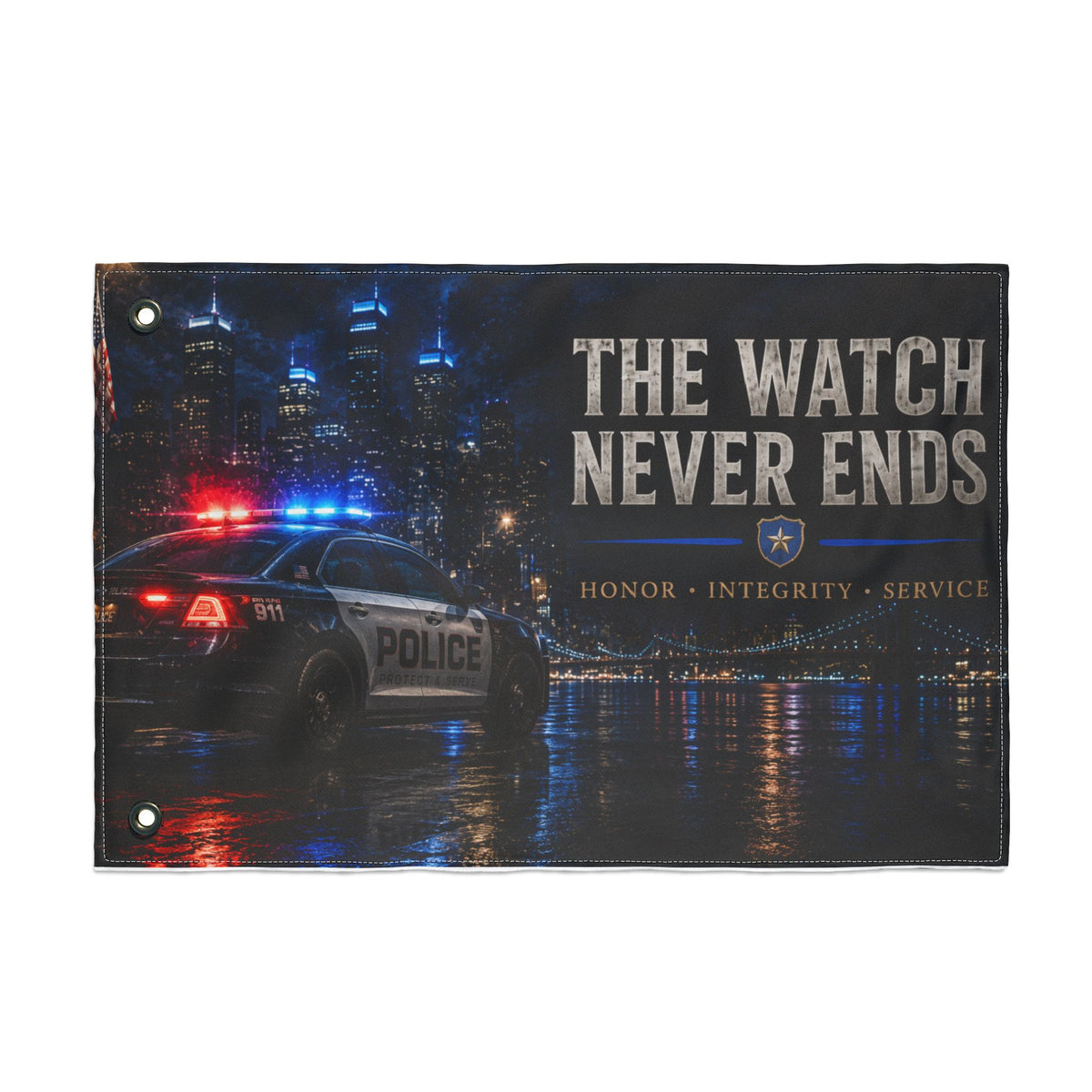 The Watch Never Ends — Police Tribute Flag