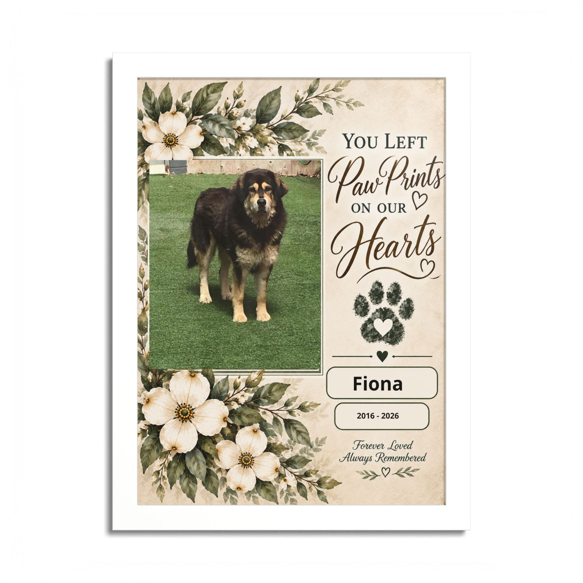 Personalized Pet Memorial Wall Art – Custom Dog or Cat Portrait, Pet Name & Dates, In Loving Memory Gift