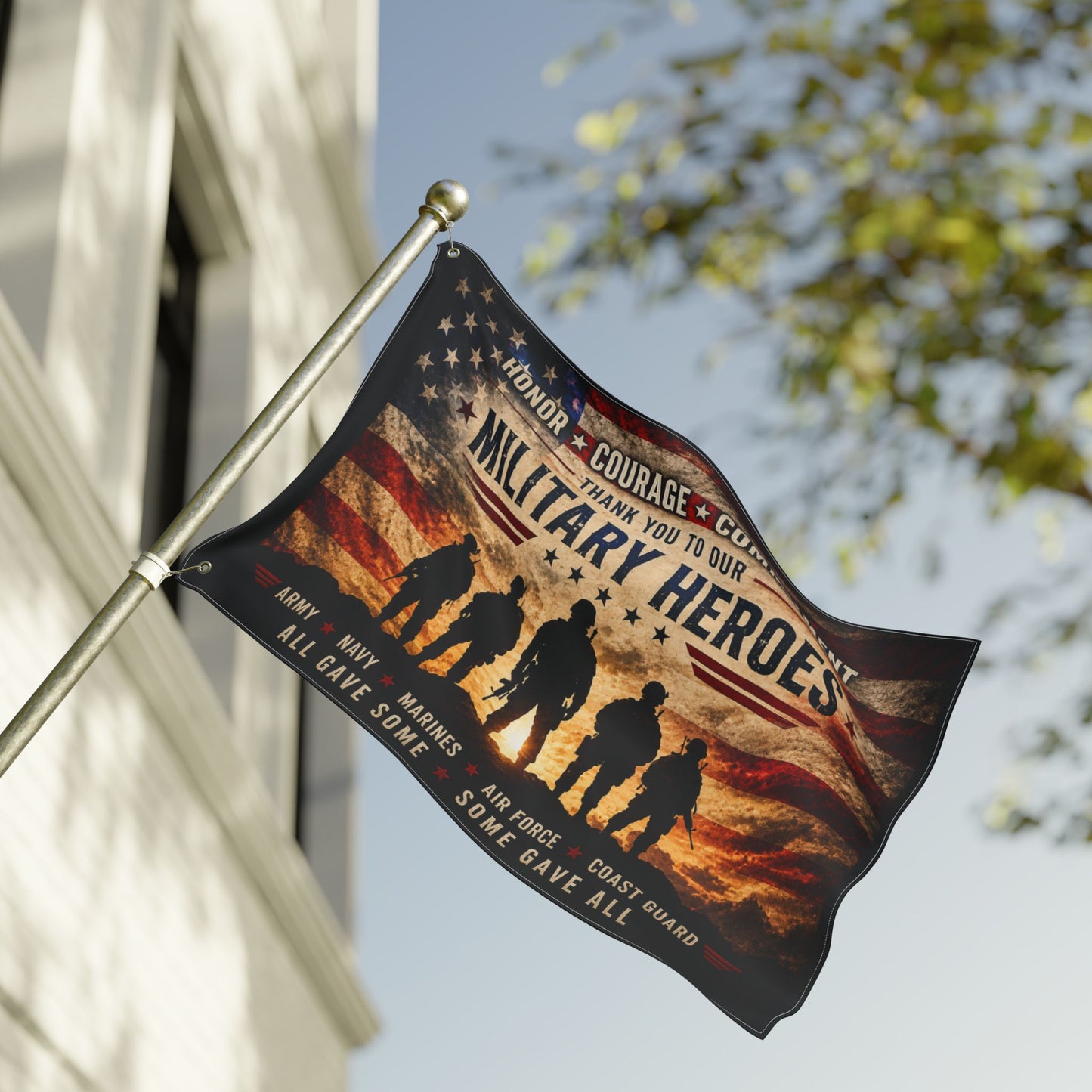 Military Heroes Double-Sided Flag — "Honor Courage Commitment" Patriotic Memorial Flag