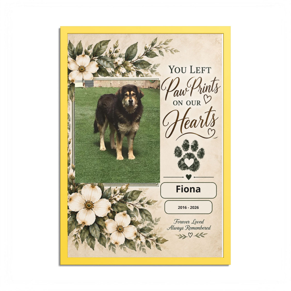 Personalized Pet Memorial Wall Art – Custom Dog or Cat Portrait, Pet Name & Dates, In Loving Memory Gift