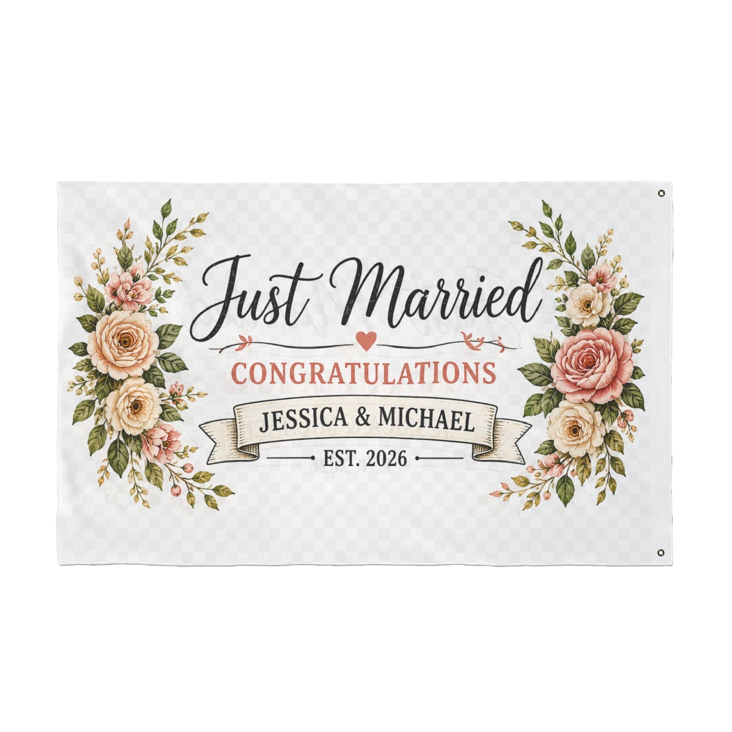 Just Married Floral Congratulations Flag — Double-Sided Personalized Wedding Banner