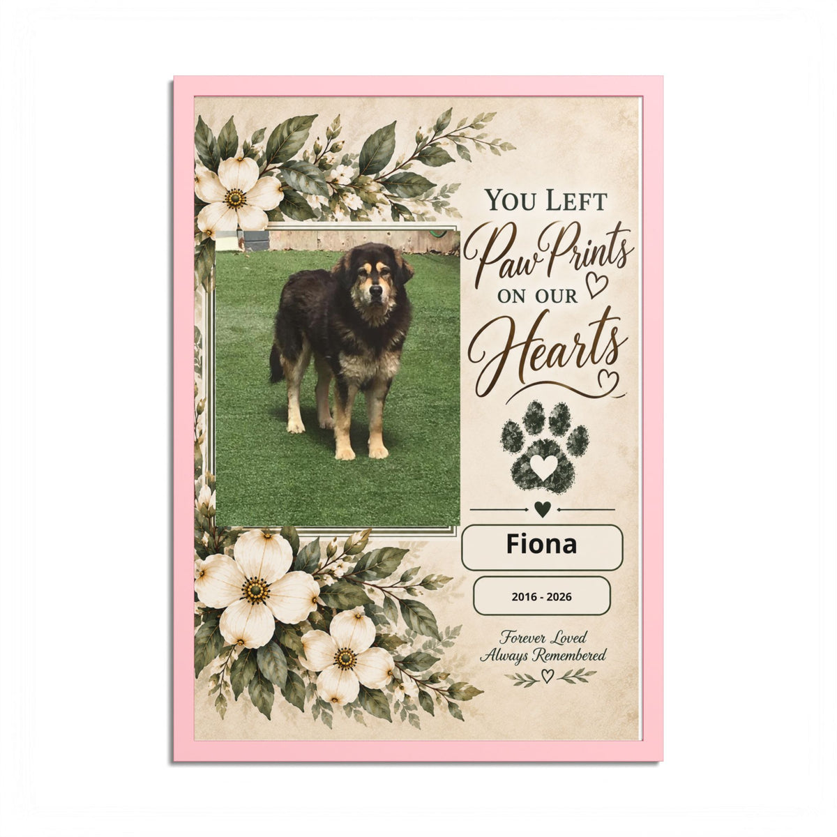 Personalized Pet Memorial Wall Art – Custom Dog or Cat Portrait, Pet Name & Dates, In Loving Memory Gift