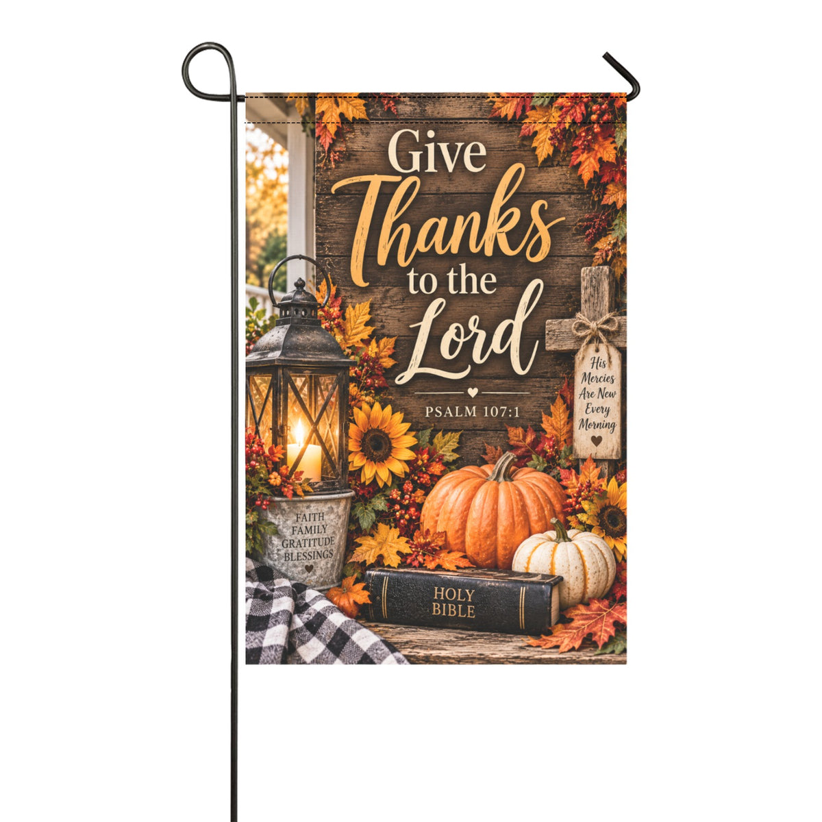Give Thanks to the Lord Garden Flag – Christian Fall Garden Flag, Psalm 107:1, Thanksgiving Outdoor Decor