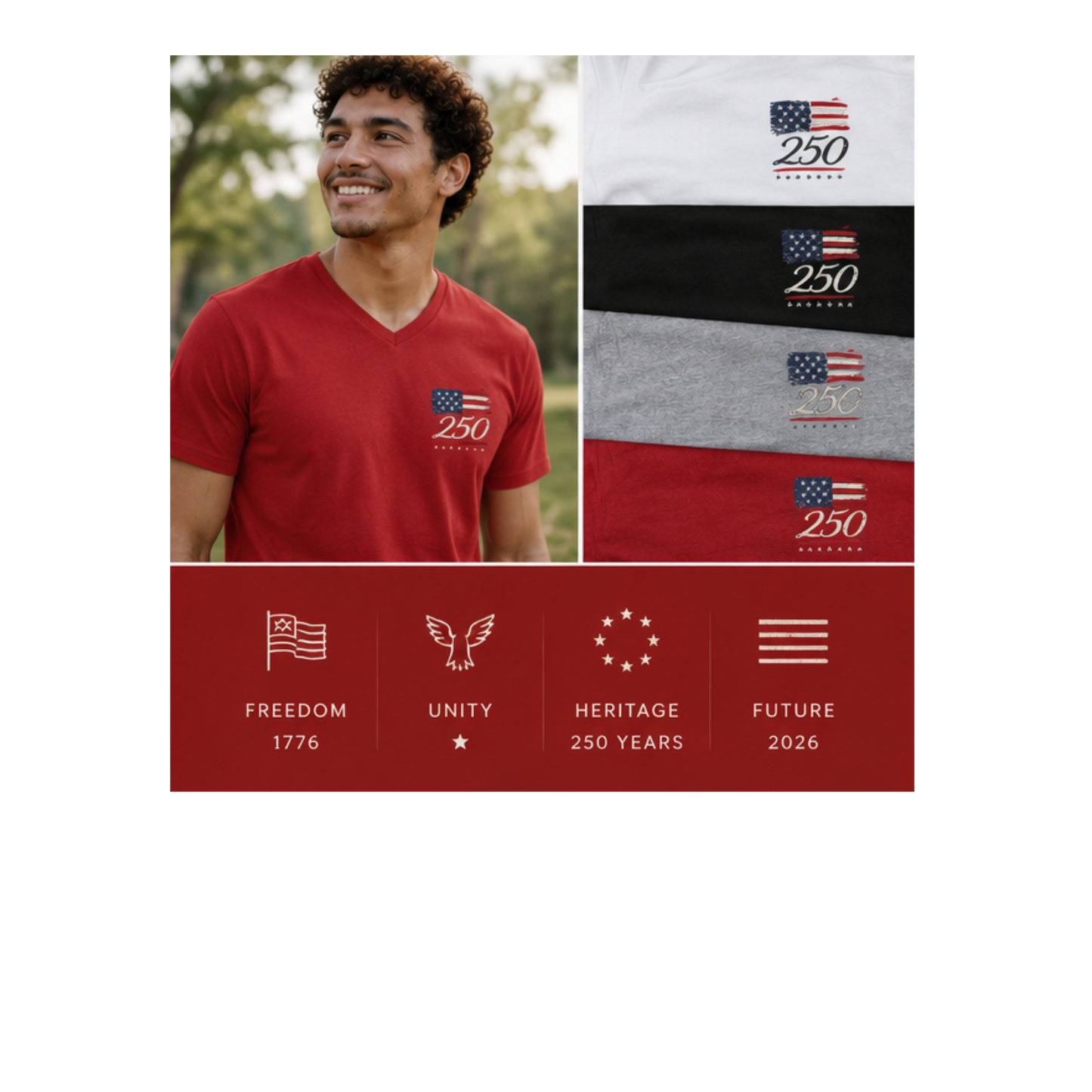 We The People 250 Anniversary V-Neck Tee — 1776–2026 Patriotic USA Celebration Shirt