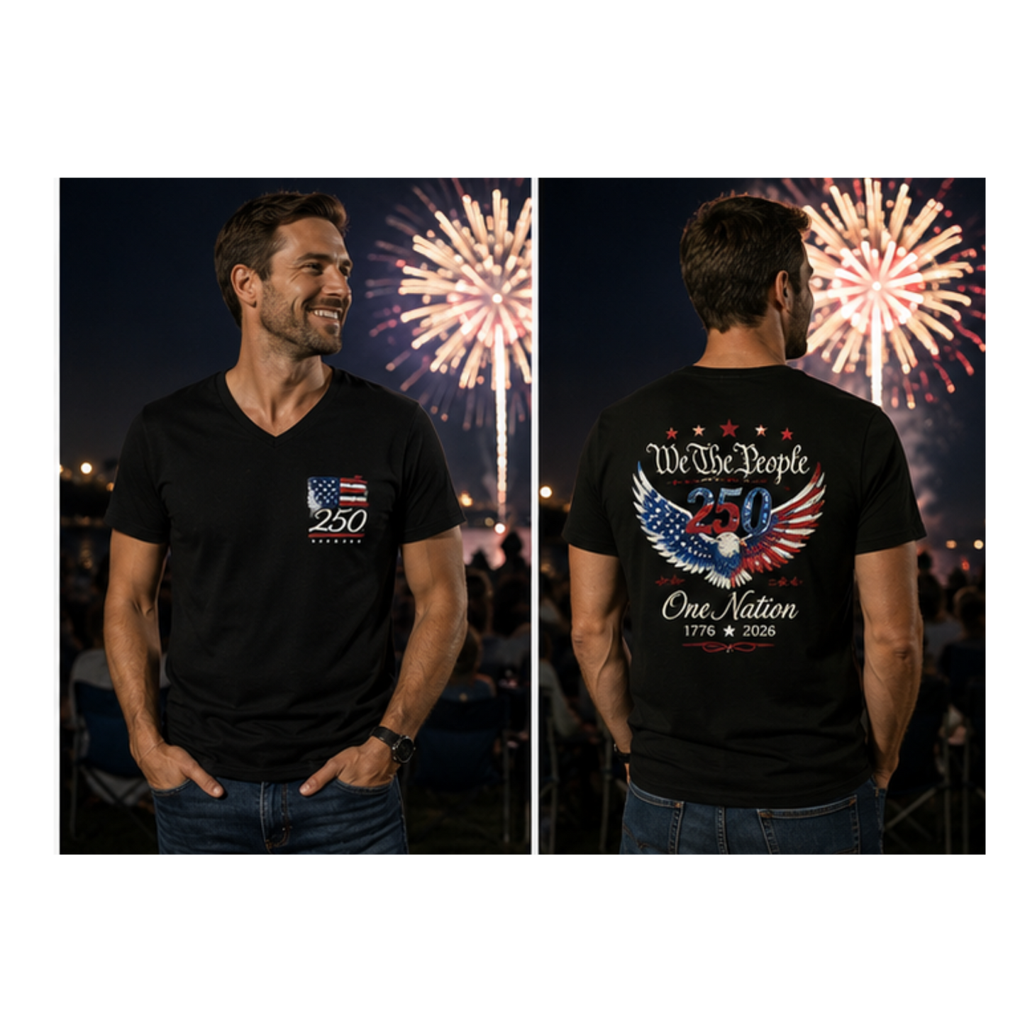 We The People 250 Anniversary V-Neck Tee — 1776–2026 Patriotic USA Celebration Shirt