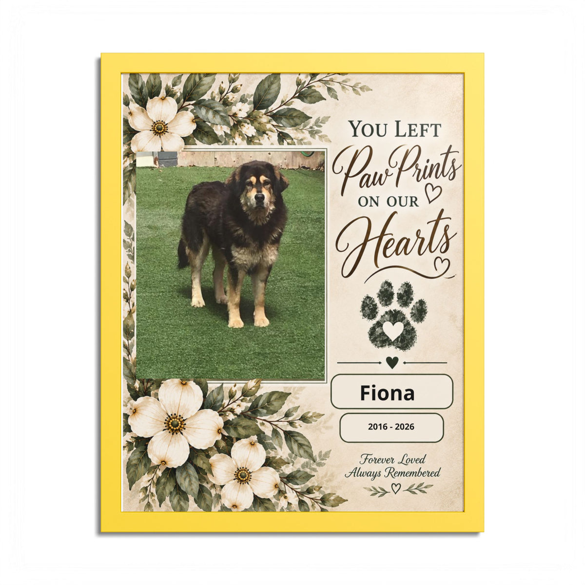 Personalized Pet Memorial Wall Art – Custom Dog or Cat Portrait, Pet Name & Dates, In Loving Memory Gift