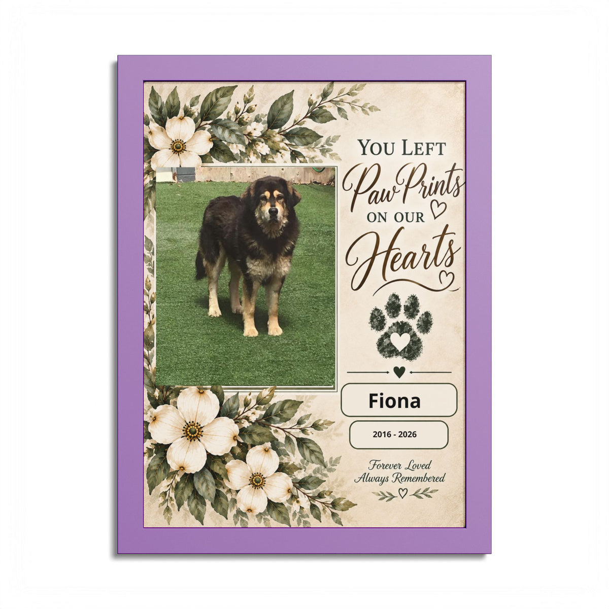 Personalized Pet Memorial Wall Art – Custom Dog or Cat Portrait, Pet Name & Dates, In Loving Memory Gift