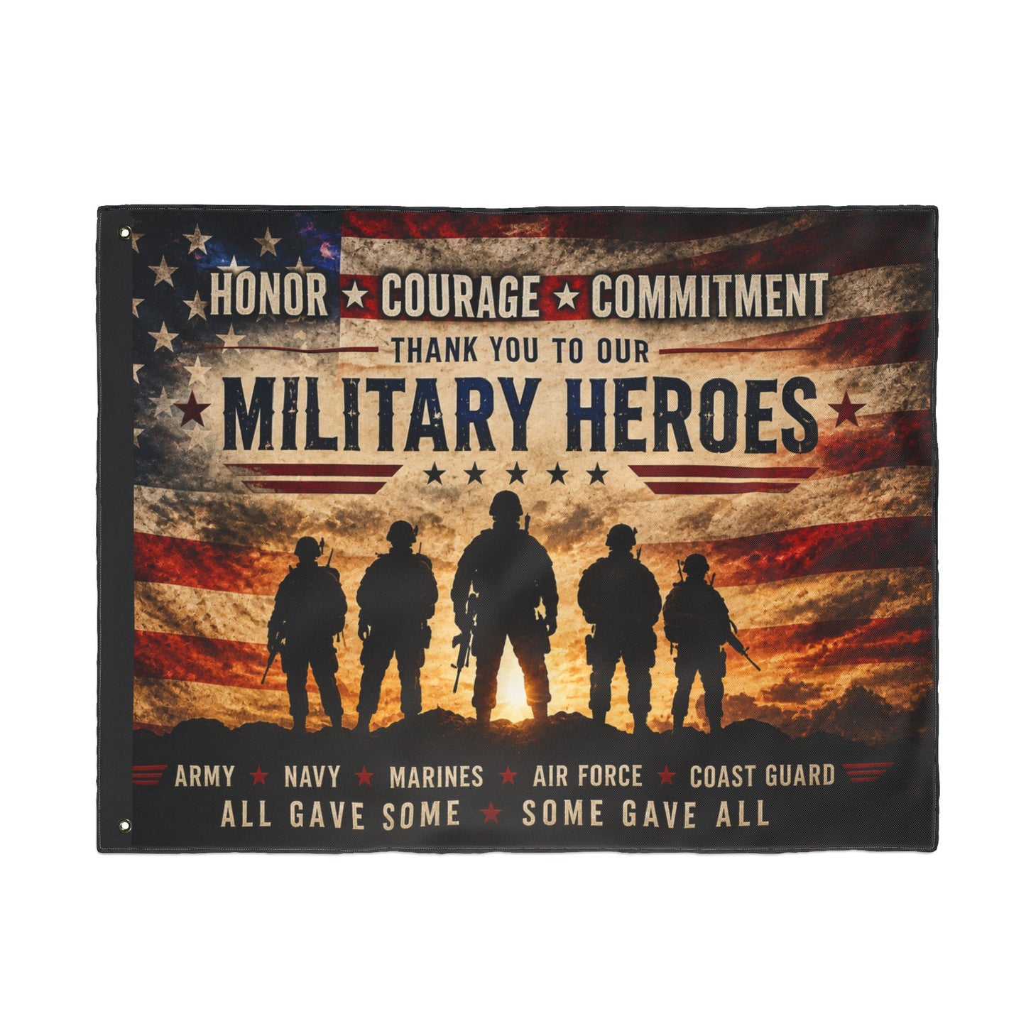 Military Heroes Double-Sided Flag — "Honor Courage Commitment" Patriotic Memorial Flag