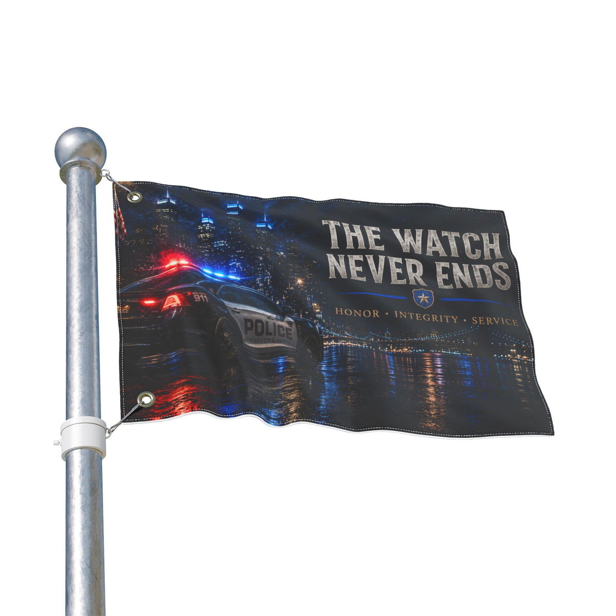 The Watch Never Ends — Police Tribute Flag