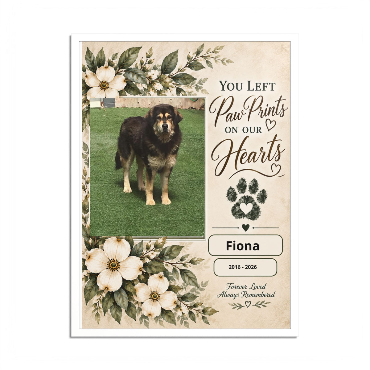 Personalized Pet Memorial Wall Art – Custom Dog or Cat Portrait, Pet Name & Dates, In Loving Memory Gift