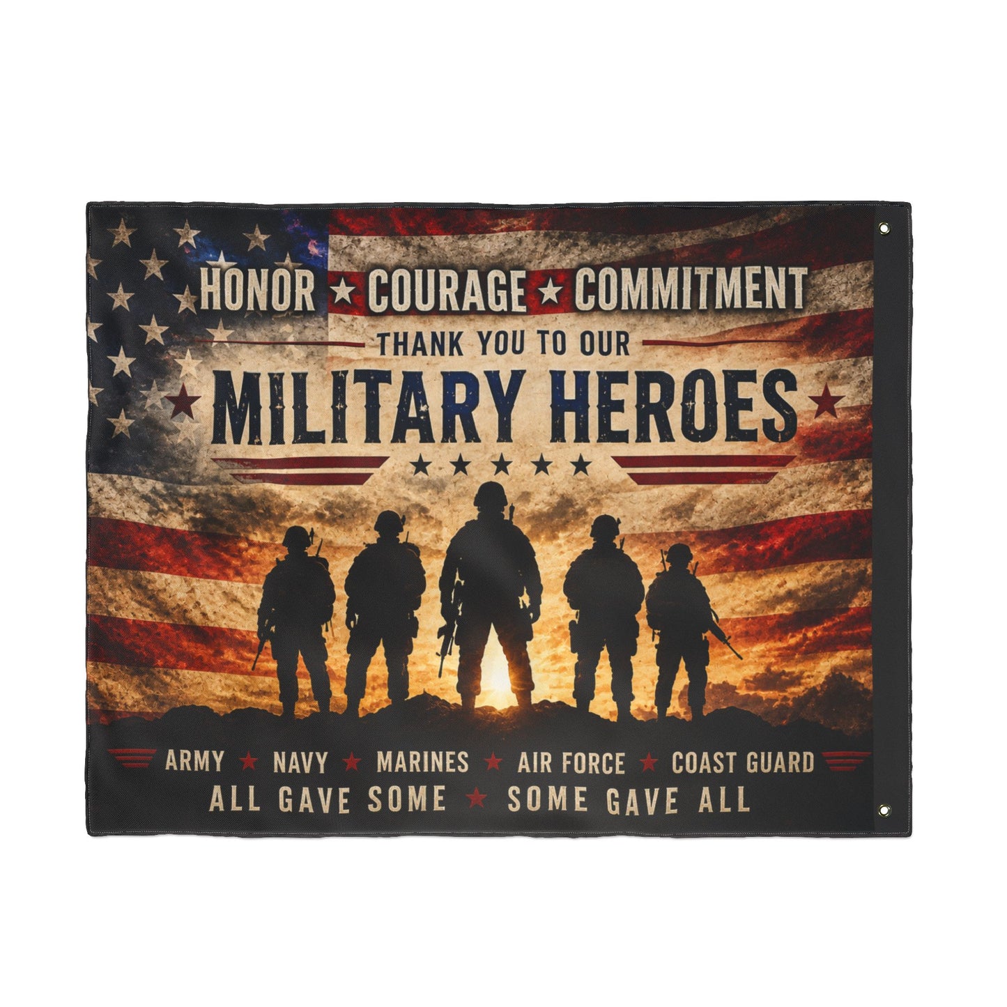 Military Heroes Double-Sided Flag — "Honor Courage Commitment" Patriotic Memorial Flag