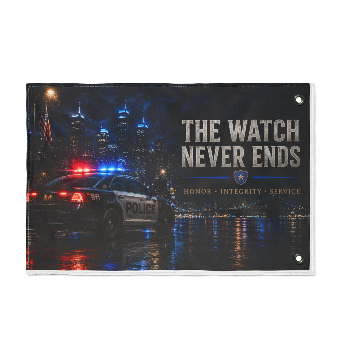 The Watch Never Ends — Police Tribute Flag