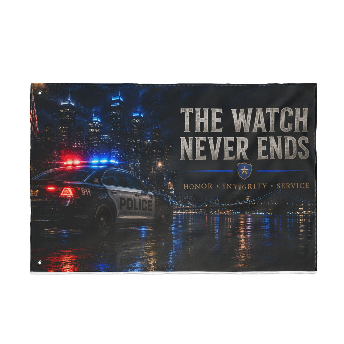 The Watch Never Ends — Police Tribute Flag