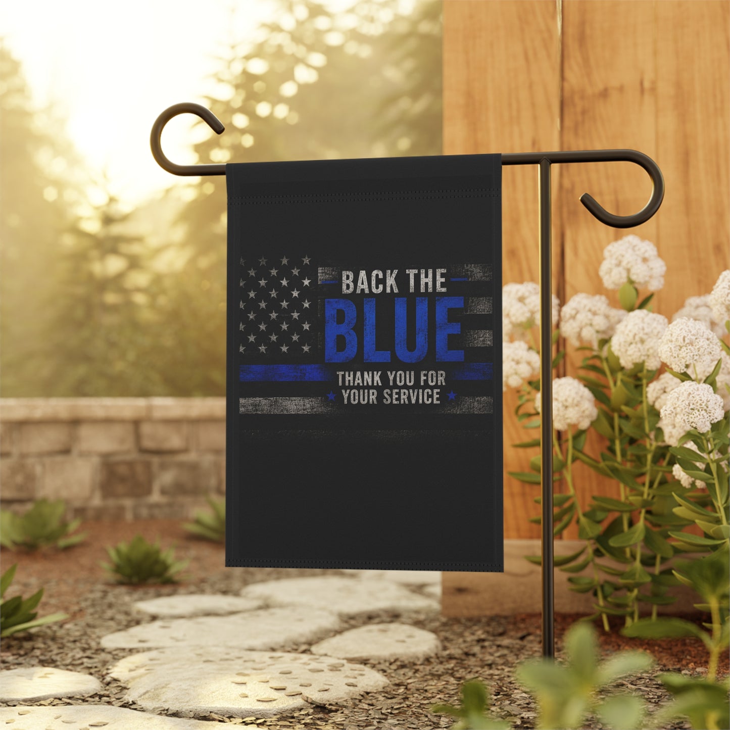 Back The Blue Garden Flag – Patriotic Thin Blue Line House Banner (Thank You For Your Service)