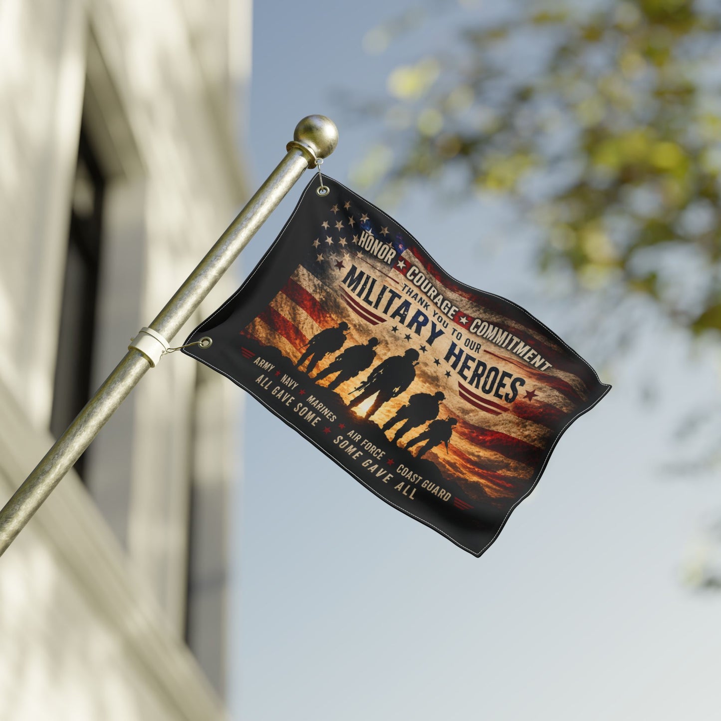 Military Heroes Double-Sided Flag — "Honor Courage Commitment" Patriotic Memorial Flag