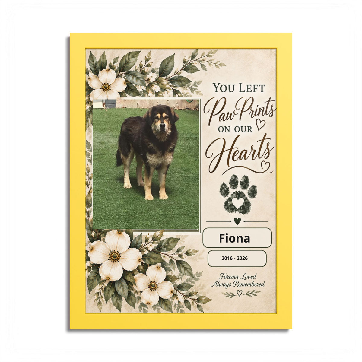 Personalized Pet Memorial Wall Art – Custom Dog or Cat Portrait, Pet Name & Dates, In Loving Memory Gift