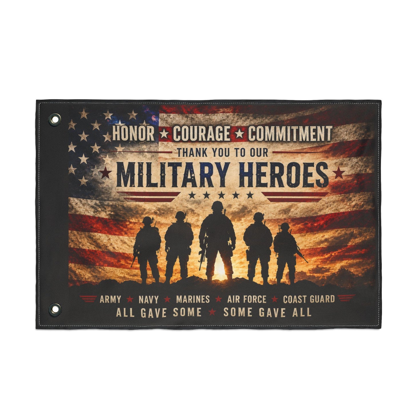 Military Heroes Double-Sided Flag — "Honor Courage Commitment" Patriotic Memorial Flag