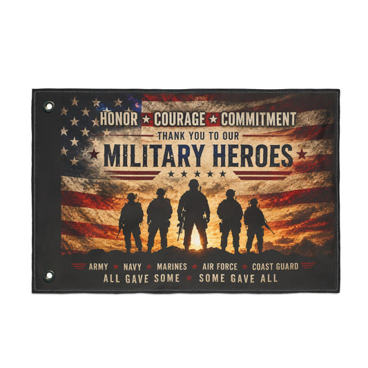 Military Heroes Double-Sided Flag — "Honor Courage Commitment" Patriotic Memorial Flag