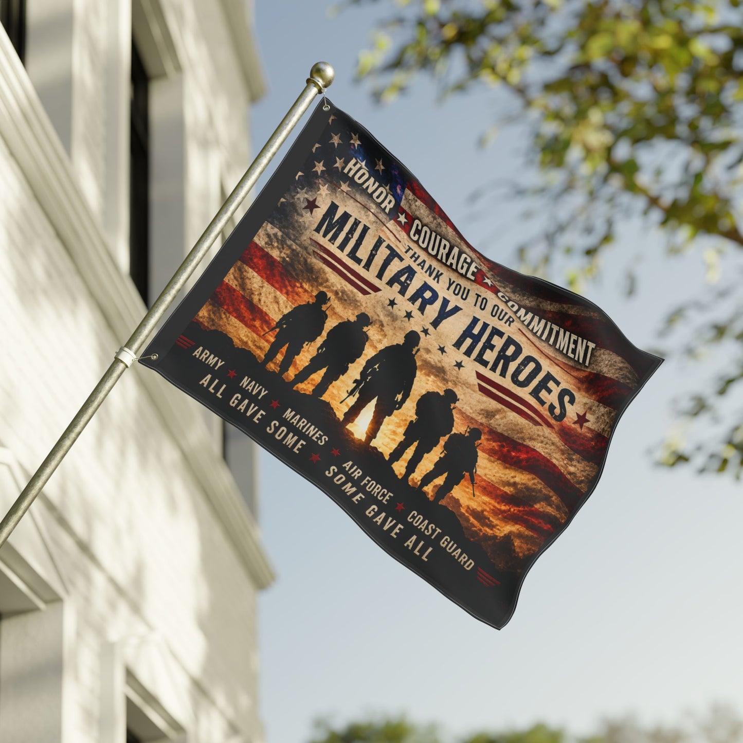 Military Heroes Double-Sided Flag — "Honor Courage Commitment" Patriotic Memorial Flag