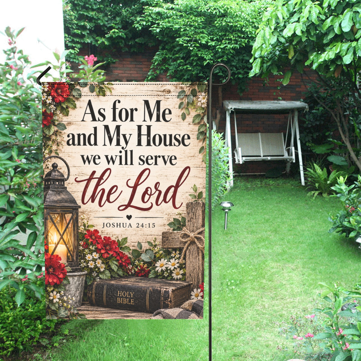 As for Me and My House Garden Flag – Christian Faith Flag, Joshua 24:15, Religious Outdoor Decor