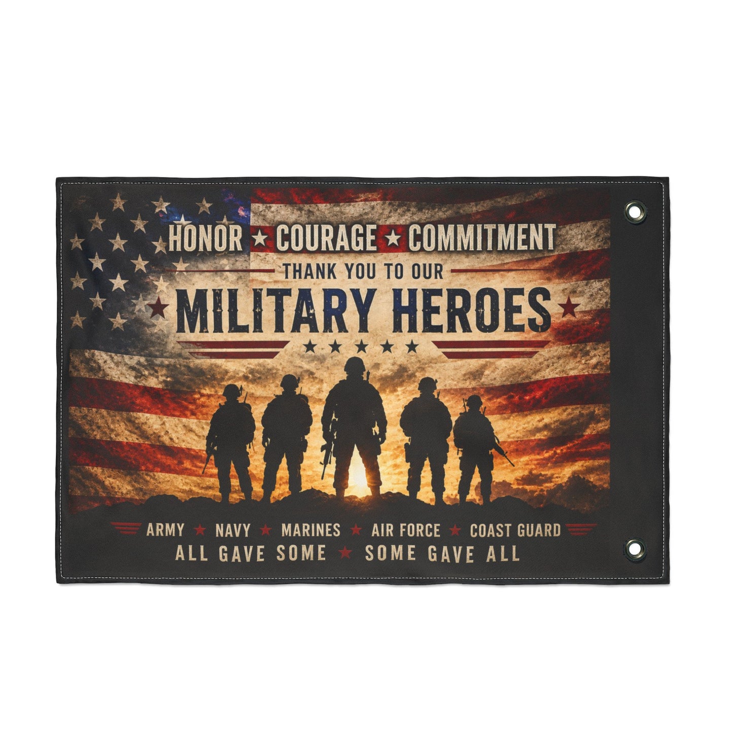 Military Heroes Double-Sided Flag — "Honor Courage Commitment" Patriotic Memorial Flag