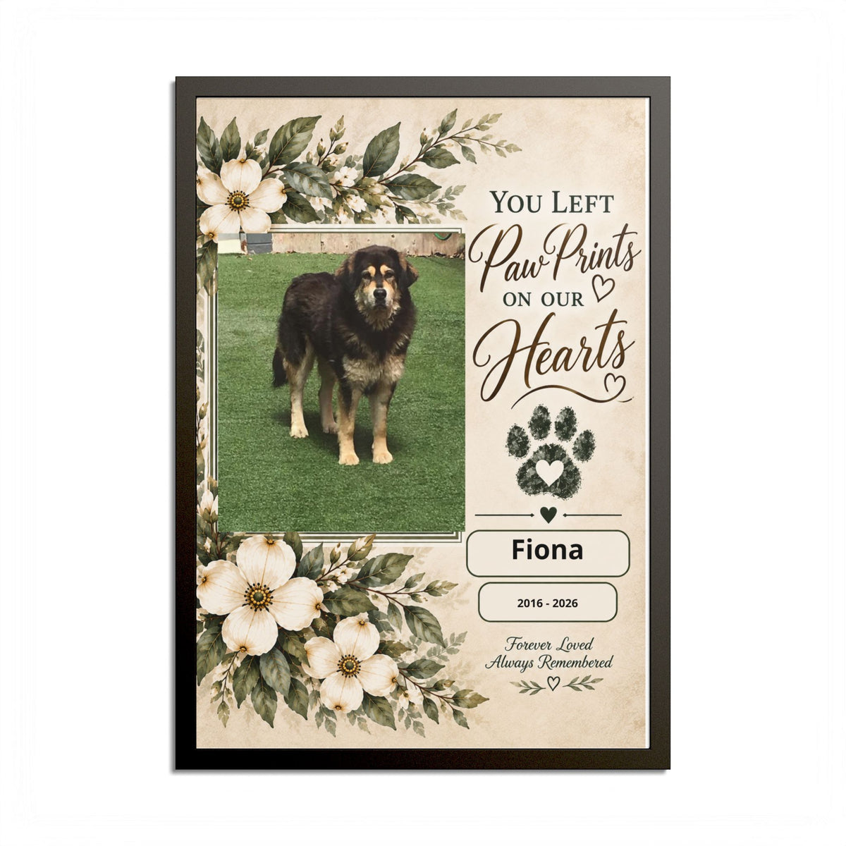 Personalized Pet Memorial Wall Art – Custom Dog or Cat Portrait, Pet Name & Dates, In Loving Memory Gift