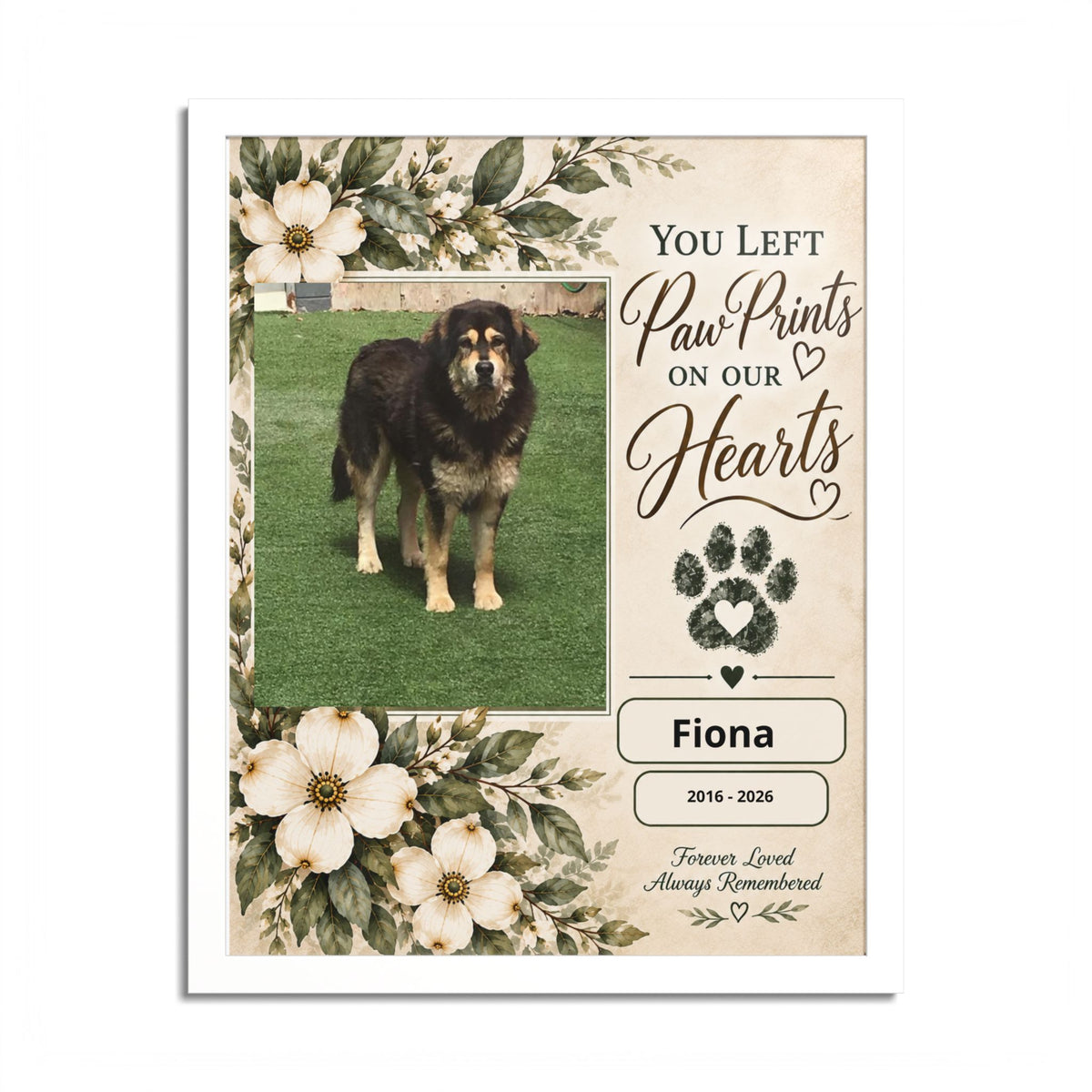 Personalized Pet Memorial Wall Art – Custom Dog or Cat Portrait, Pet Name & Dates, In Loving Memory Gift