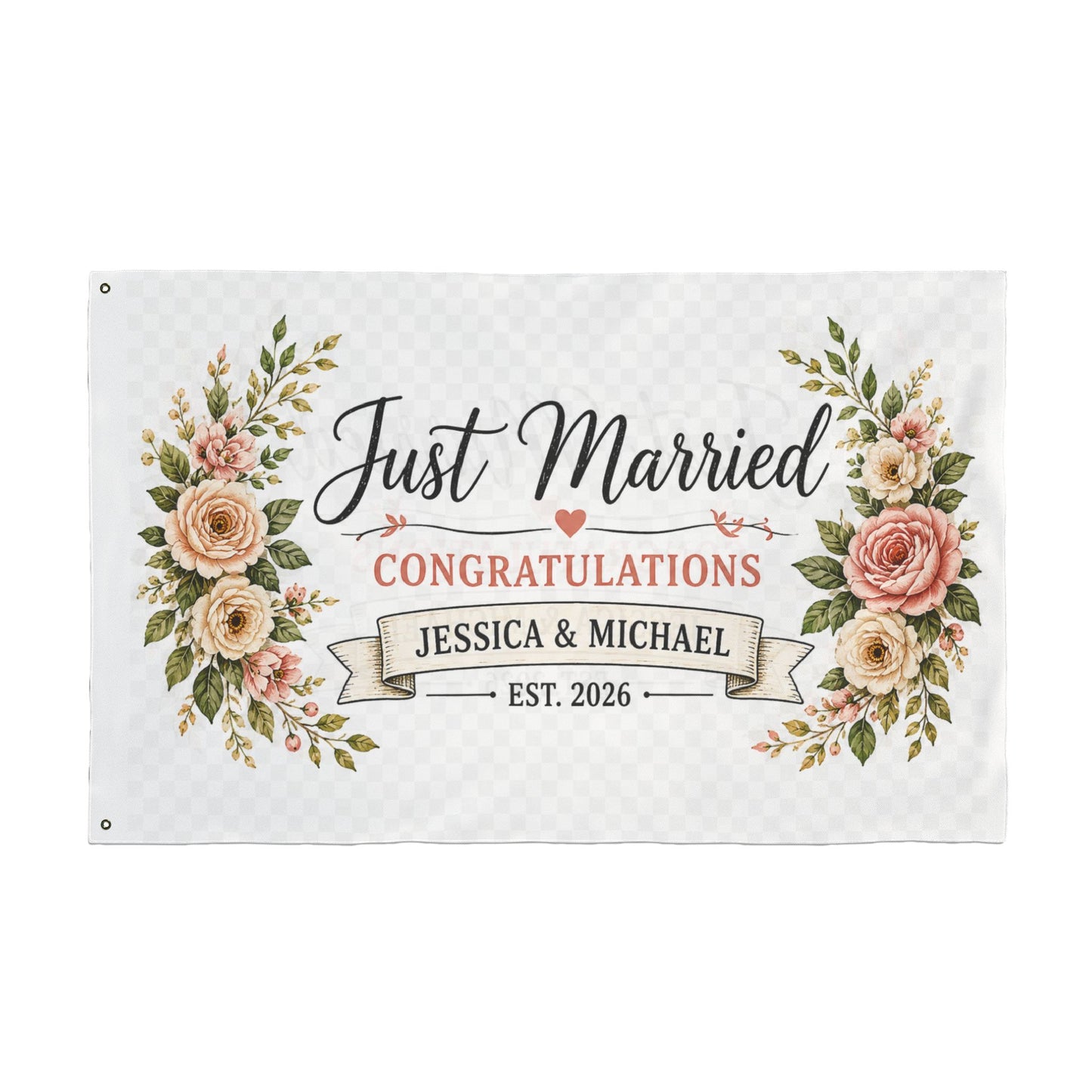 Just Married Floral Congratulations Flag — Double-Sided Personalized Wedding Banner